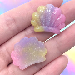 Glittery Seashell Cabochon in Rainbow Gradient Color | Kawaii Decoden Embellishments (3 pcs / 25mm x 21mm)