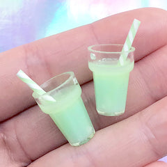 Dollhouse Magical Cocktail | Miniature Milkshake with Straw | Doll Drink Charm | Kawaii Jewelry DIY (2 pcs / Green / 13mm x 18mm)