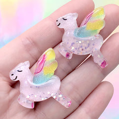 Flying Horse Cabochons | Kawaii Mythical Creature Embellishment | Decoden Supplies (2 pcs / Pink / 26mm x 32mm)
