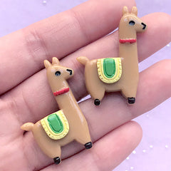 Kawaii Resin Cabochons | Llama Embellishments | Alpaca Decoden Pieces | Phone Case Deco (2 pcs / Light Brown / 26mm x 36mm)