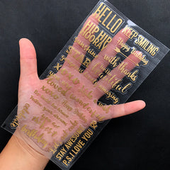 Greeting Encouraging Message Sticker in Gold Color | Word Embellishments for Resin Art | Clear Film Sticker | Scrapbooking Supplies