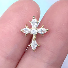 Floriated Cross Nail Charm with Rhinestones | Catholic Nail Art | Religion Resin Inclusion | Luxury Embellishment (1 piece / Gold / 11mm x 13mm)