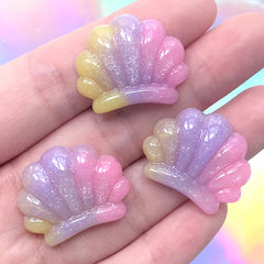 Glittery Seashell Cabochon in Rainbow Gradient Color | Kawaii Decoden Embellishments (3 pcs / 25mm x 21mm)