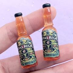 Miniature Whiskey Cabochon in 3D | 1:6 Scale Dollhouse Liquor Bottle | Doll House Beverage | Mini Alcoholic Drink Props (2 pcs / 11mm x 43mm)