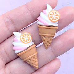 Kawaii Ice Cream Cabochons | Summer Embellishments | Sweet Deco | Phone Case Decoden (2 pcs / Vanilla White / 17mm x 34mm)
