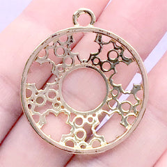 Round Sakura Open Bezel Pendant | Cherry Blossom Deco Frame for UV Resin Filling | Flower Circle Charm (1 piece / Gold / 29mm x 34mm)