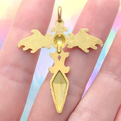 Devil Winged Sword Charm | Demon Sword Pendant | Fantasy Jewellery Supplies (1 piece / Gold / 35mm x 44mm)