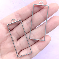 Rectangle Open Back Bezel Pendant for Pressed Flower Jewelry DIY | Rectangular Bar Deco Frame (2 pcs / Silver / 20mm x 49mm)