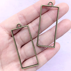 Rectangular Bar Open Bezel Charm for UV Resin Filling | Geometry Deco Frame for Pressed Flower Jewellery DIY (2 pcs / Bronze / 20mm x 49mm)