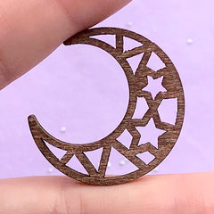 Magical Moon Wooden Deco Frame for UV Resin Filling | Wood Open Back Bezel | Crescent Moon Ornament (1 piece / 27mm x 30mm)