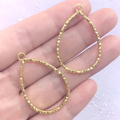 Teardrop Open Bezel Charm with Wavy Border | Geometry Deco Frame for Resin Filling | Geometric Jewelry Making (2 pcs / Gold / 24mm x 37mm)