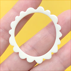 Irregular Round Open Bezel Charm for UV Resin Filling | Acrylic Deco Frame | Kawaii Retro Jewellery Supplies (1 Piece / White / 39mm)