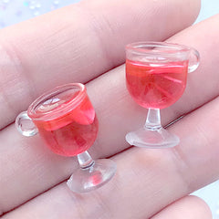 Dollhouse Fruit Punch Charm | Doll Food Jewelry DIY | 3D Miniature Beverage | Kawaii Resin Drink Cabochon (2 pcs / Strawberry / 12mm x 18mm)