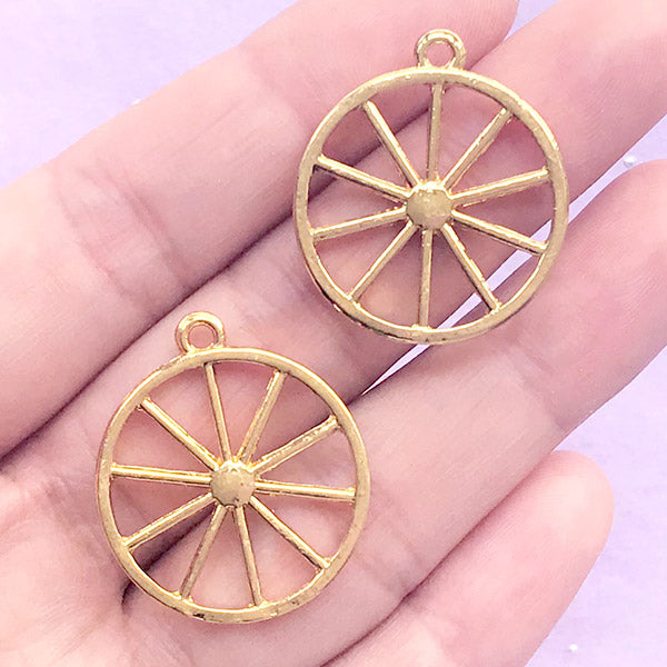 Orange Slice Open Bezel Charm for UV Resin Jewelry DIY | Fruit Deco Frame for Resin Filling | Kawaii Craft (2 pcs / Gold / 23mm x 27mm)