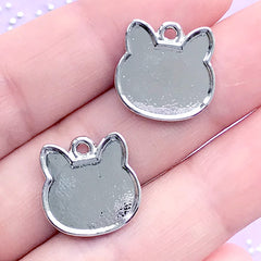 Small Cat Head Bezel Tray | UV Resin Jewelry Supplies | Kitty Pendant | Kitten Charm | Kawaii Crafts (2 pcs / Silver / 15mm x 15mm)