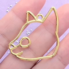 CLEARANCE Cat Head Open Bezel | UV Resin Jewellery Supplies | Animal Deco Frame for Resin Filling (1 piece / Gold / 33mm x 33mm)