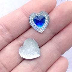 Faceted Heart Rhinestones | Magical Girl Decoration | Kawaii Phone Case Decoden Supplies (12 pcs / Blue / 14mm x 14mm)