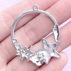 Starfish Circle Open Bezel Charm for UV Resin Filling | Seashell Pendant | Marine Life Deco Frame (1 piece / Silver / 34mm x 42mm)