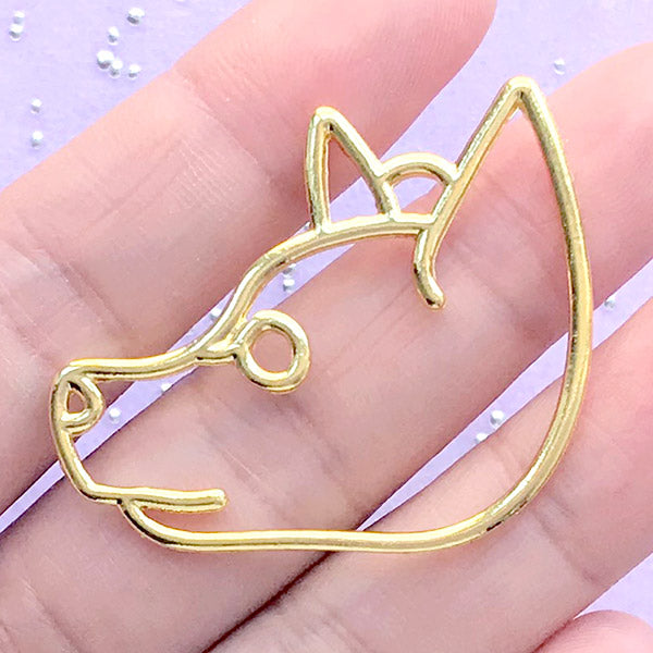 Dog Head Open Bezel Charm | Pet Deco Frame for UV Resin Filling | Kawaii Resin Jewelry Supplies (1 piece / Gold / 39mm x 34mm)