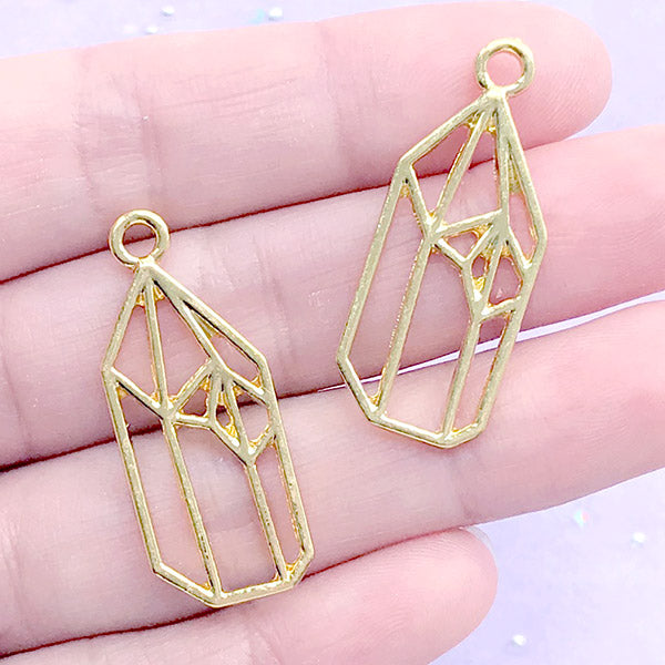 Pointed Crystal Open Bezel Charm | Quartz Shard Deco Frame for UV Resin Filling | Kawaii Jewelry Making (2 pcs / Gold / 14mm x 34mm)