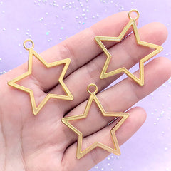 Hollow Star Open Bezel Charm | Cute Deco Frame for UV Resin Filling | Kawaii Resin Jewelry Making (3 pcs / Gold / 35mm x 38mm)