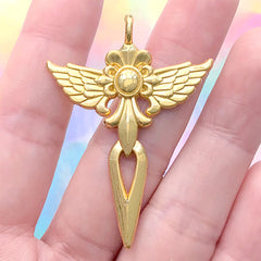 Angel Sword Charm | Winged Sword Pendant | Fantasy Jewelry Supplies (1 piece / Gold / 34mm x 48mm)