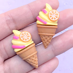 Ice Cream Resin Cabochons | Phone Case Deco | Sweet Decoden Pieces | Kawaii Craft Supplies (2 pcs / Lemon Yellow / 17mm x 34mm)