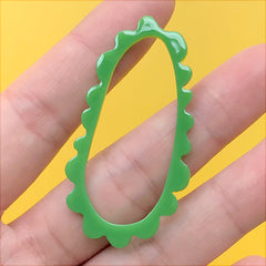 Oval Acrylic Open Bezel | Chunky Irregular Geometry Charm | Retro Deco Frame for UV Resin Filling (1 Piece / Green / 26mm x 50mm)