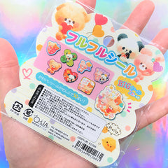 Animal Baby Sticker Flakes | Kawaii Bear and Panda Deco Stickers for Planner Decoration | Scrapbooking Supplies (8 Designs / 50 Pieces)
