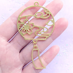Sakura Windchime Open Back Bezel Charm | Cherry Blossom Wind Chime Deco Frame for UV Resin Filling (1 piece / Gold / 40mm x 73mm)