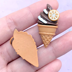 Chocolate Ice Cream Cabochons | Sweet Decoden Pieces | Resin Embellishments | Kawaii Craft Supplies (2 pcs / Brown / 17mm x 34mm)