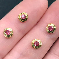 Sparkle Nail Art Charm | Glass Rhinestone Embellishments for Resin Deco | Bling Bling Resin Inclusions (4 pcs / Dark Pink / 5mm)