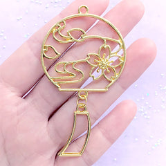 Sakura Windchime Open Back Bezel Charm | Cherry Blossom Wind Chime Deco Frame for UV Resin Filling (1 piece / Gold / 40mm x 73mm)