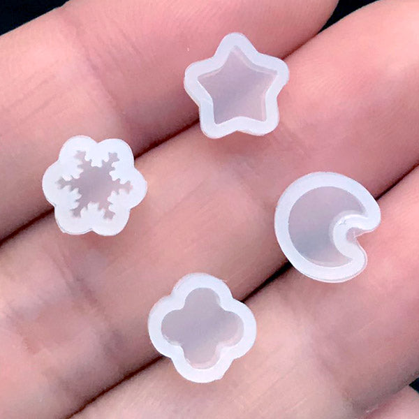 Tiny Mini Silicone Mold (Set of 4) | Star Moon Snowflake Clover Flexible Mold | Kawaii UV Resin Jewelry DIY | Small Stud Earring Making