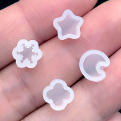 Tiny Mini Silicone Mold (Set of 4) | Star Moon Snowflake Clover Flexible Mold | Kawaii UV Resin Jewelry DIY | Small Stud Earring Making