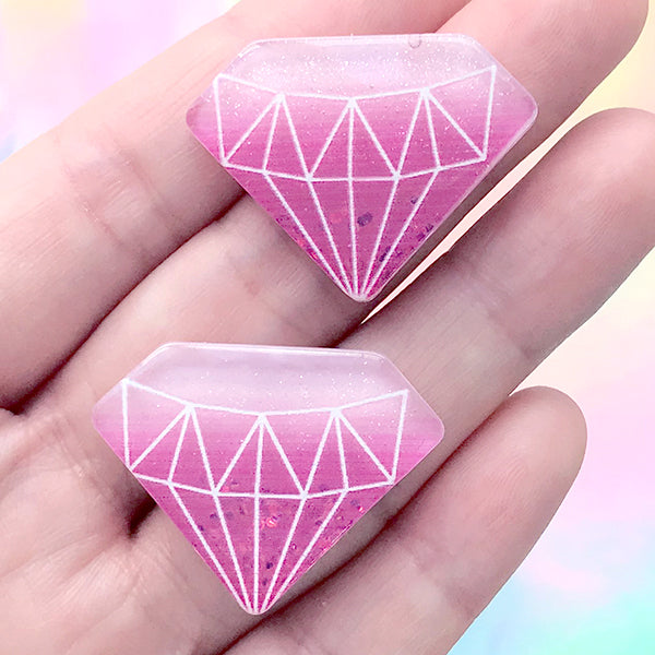 Glittery Diamond Cabochon | Kawaii Resin Embellishment | Decoden Phone Case DIY (2 pcs / Dark Pink / 32mm x 24mm)