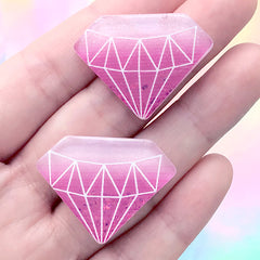Glittery Diamond Cabochon | Kawaii Resin Embellishment | Decoden Phone Case DIY (2 pcs / Dark Pink / 32mm x 24mm)