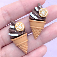 Chocolate Ice Cream Cabochons | Sweet Decoden Pieces | Resin Embellishments | Kawaii Craft Supplies (2 pcs / Brown / 17mm x 34mm)
