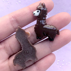 CLEARANCE Alpaca Resin Cabochons | Llama Embellishments | Animal Decoden Piece | Kawaii Phone Case Decoration (2 pcs / Brown / 28mm x 34mm)