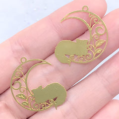 Lazy Cat and Filigree Moon Metal Bookmark Charm | Animal Open Bezel for UV Resin Filling | Kawaii Resin Jewelry Making (2 pcs / 22mm x 26mm)