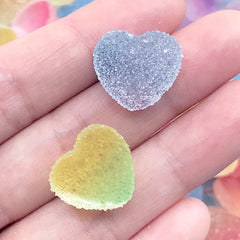 Heart Jelly Candy Cabochon in Rainbow Gradient | Faux Sugar Gummy Candies | Fake Candy Jewelry Making | Kawaii Decoden Supplies (10 pcs by Random / 17mm x 16mm)