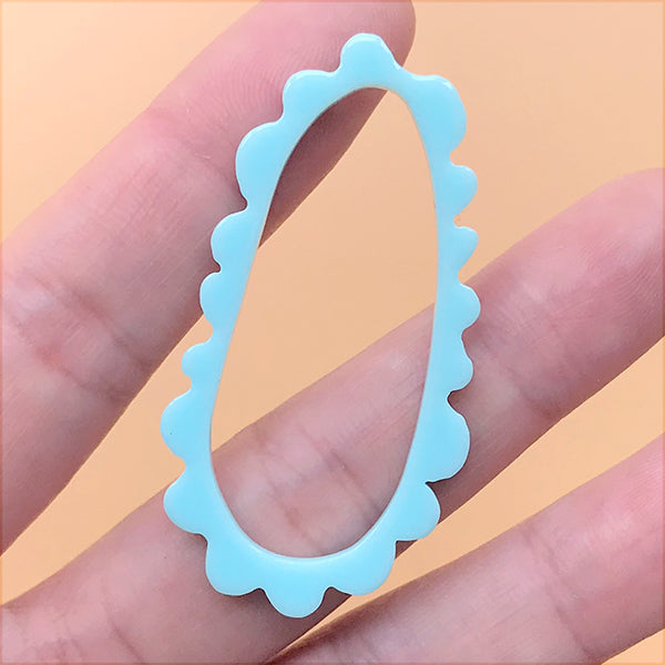 Irregular Oval Deco Frame for UV Resin Filling | Acrylic Retro Open Bezel Charm | Kawaii Jewelry Supplies (1 Piece / Blue / 26mm x 50mm)