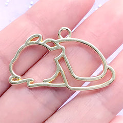 Animal Sleeping in Blanket Open Bezel Pendant | Cute Deco Frame for UV Resin Filling | Kawaii Jewelry DIY (1 piece / Gold / 35mm x 21mm)