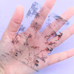 Chinese Painting Clear Film Sheet | Bamboo Japanese Cranes Plum Blossom Embellishments | Resin Art Supplies | Resin Inclusions