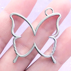 Butterfly Open Back Bezel Charm for UV Resin Filling | Insect Deco Frame | Kawaii Jewellery Making (1 piece / Silver / 33mm x 36mm)