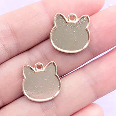 DEFECT Kawaii Cat Bezel Tray for UV Resin Filling | Kitty Head Charm | Resin Jewellery DIY (2 pcs / Gold / 15mm x 15mm)