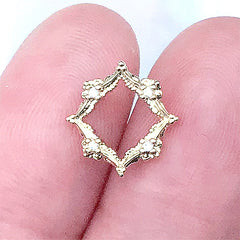 Square Rhombic Frame Nail Charm with Rhinestones | Mini Open Bezel for UV Resin Filling | Metal Embellishment | Nail Designs (1 piece / Gold / 11mm x 12mm)