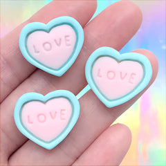 Heart Sugar Cookie Cabochon | Miniature Sweet Deco | Valentine's Day Embellishments | Decoden Supplies (3 pcs / 22mm x 20mm)