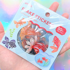 Goldfish and Bowl Sticker Flakes | Koi Fish Stickers | Transparent Deco Sticker | Scrapbook Supplies (10 Designs / 50 Pieces)