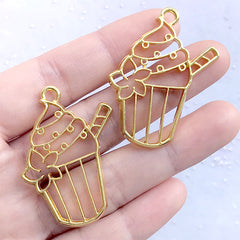 Cupcake Open Bezel Charm for UV Resin Filling | Dessert Deco Frame | Kawaii Resin Jewellery DIY (2 pcs / Gold / 32mm x 42mm)